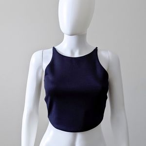 Navy Blue High Neck Crop Tank Top